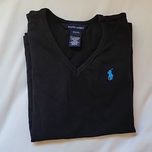 Ralph Lauren Classic Cap Short Sleeve V-Neck Tee Cotton Shirt Kid's Medium Black